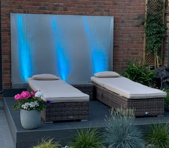 Stainless Steel Water Wall with uplighters