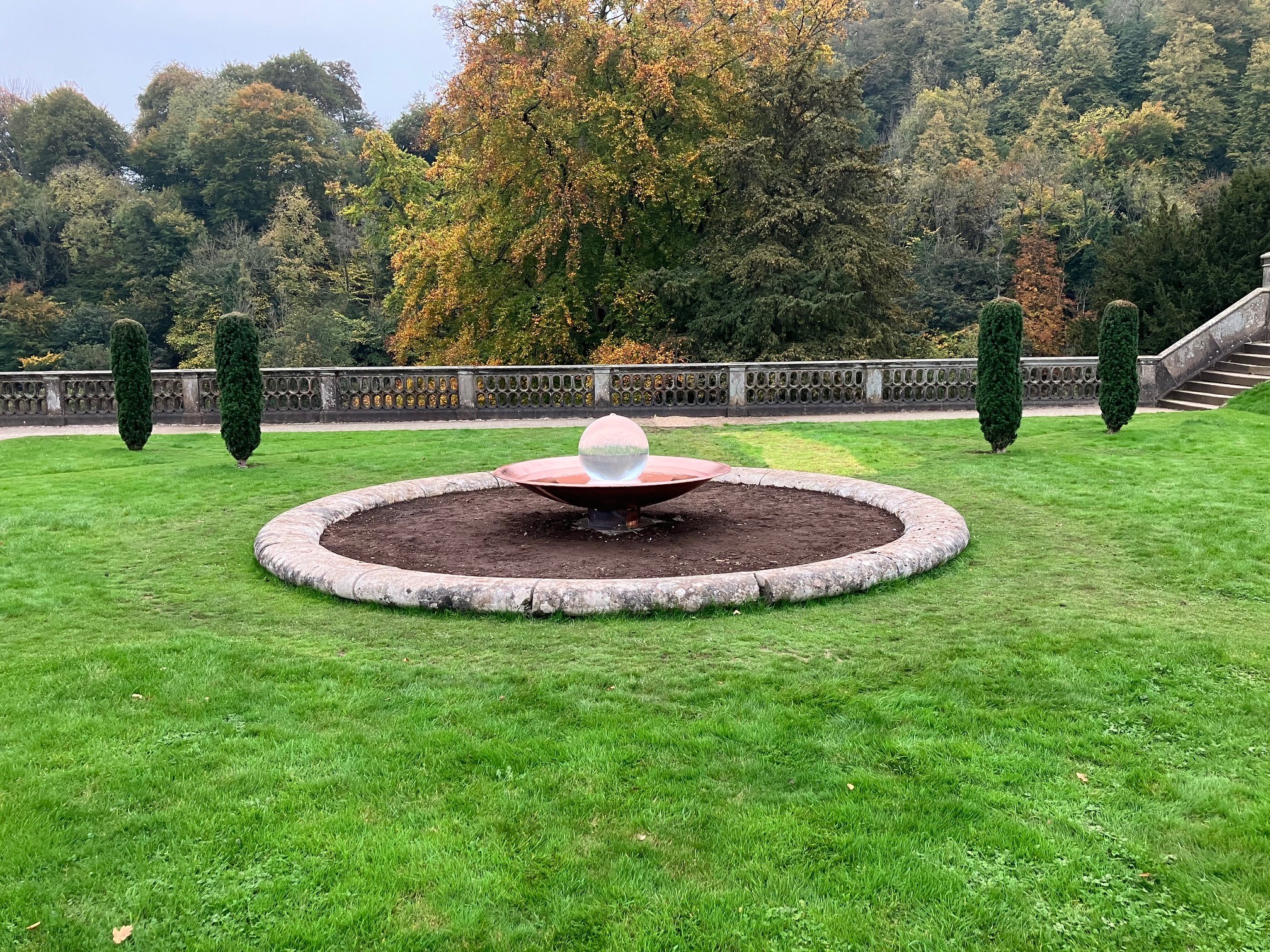 copper bowl aquaglobe aqualens water feature for national trust Ilam Park