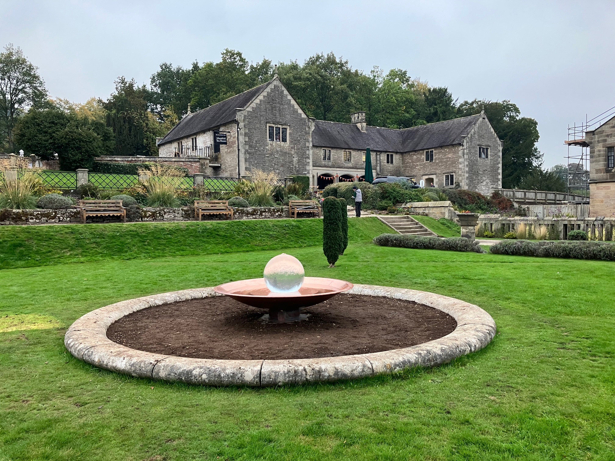 copper bowl aquaglobe aqualens water feature for national trust Ilam Park