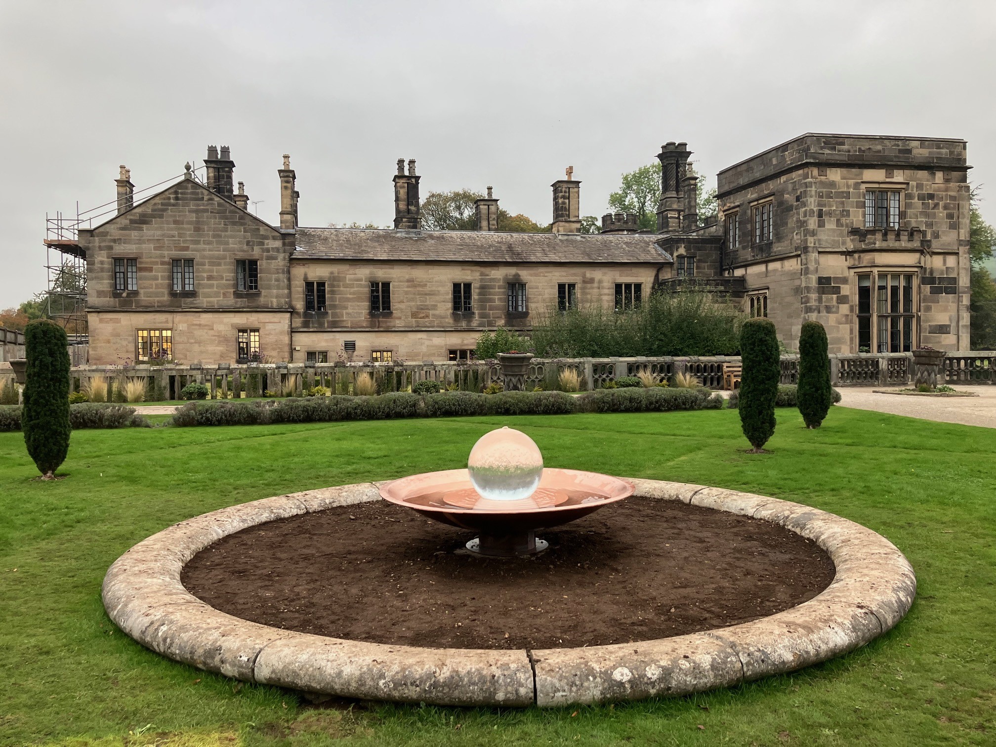 copper bowl aquaglobe aqualens water feature for national trust Ilam Park